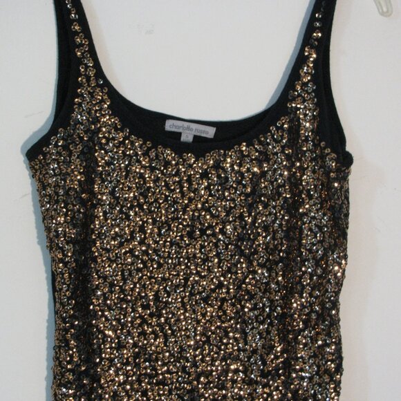 * 2/$15 Charlotte Russe Sequin Tank Top Small Gold Bling Stretch - Picture 2 of 2